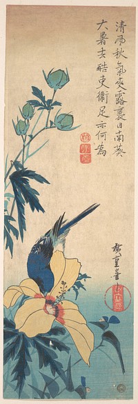 Hibiscus and Bluebird. Original public domain image from the MET museum.