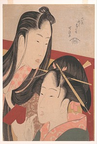 Squeaking a Ground Cherry, from the series Seven Fashionable Useless Habits (Furyu nakute nana kuse). Original public domain image from the MET museum.