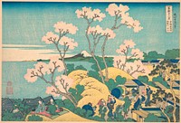 Fuji from Gotenyama on the Tōkaidō at Shinagawa (Tōkaidō Shinagawa Gotenyama no Fuji), from the series Thirty-six Views of Mount Fuji (Fugaku sanjūrokkei). Original public domain image from the MET museum.