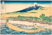 Tago Bay near Ejiri on the Tōkaidō (Tōkaidō Ejiri Tago no ura ryaku zu), from the series Thirty-six Views of Mount Fuji (Fugaku sanjūrokkei). Original public domain image from the MET museum.