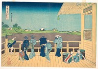 Sazai Hall at the Temple of the Five Hundred Arhats (Gohyaku Rakanji Sazaidō), from the series Thirty-six Views of Mount Fuji (Fugaku sanjūrokkei). Original public domain image from the MET museum.