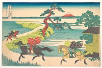 Sekiya Village on the Sumida River (Sumidagawa Sekiya no sato), from the series Thirty-six Views of Mount Fuji (Fugaku sanjūrokkei). Original public domain image from the MET museum.