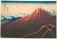 Storm below Mount Fuji (Sanka no haku u), from the series Thirty-six Views of Mount Fuji (Fugaku sanjūrokkei). Original public domain image from the MET museum.