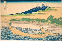 Hokusai's Tago Bay near Ejiri on the Tōkaidō (Tōkaidō Ejiri Tago no ura ryaku zu), from the series Thirty-six Views of Mount Fuji (Fugaku sanjūrokkei) (1830-32). Original public domain image from the MET museum.