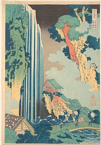 Ono Waterfall on the Kisokaidō (Kisokaidō Ono no bakufu), from the series A Tour of Waterfalls in Various Provinces (Shokoku taki meguri). Original public domain image from the MET museum.