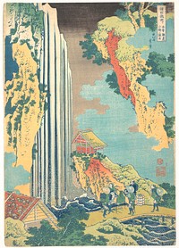 Ono Waterfall on the Kisokaidō (Kisokaidō Ono no bakufu), from the series A Tour of Waterfalls in Various Provinces (Shokoku taki meguri). Original public domain image from the MET museum.