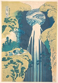 The Amida Falls in the Far Reaches of the Kisokaidō Road (Kisoji no oku Amida-ga-taki), from the series A Tour of Waterfalls in Various Provinces (Shokoku taki meguri). Original public domain image from the MET museum.