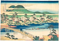 Togetsu Bridge at Arashiyama in Yamashiro, from the series Remarkable Views of Bridges in Various Provinces (Shokoku meikyō kiran). Original public domain image from the MET museum.