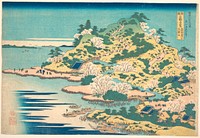 Hokusai's Tenpōzan at the Mouth of the Aji River in Settsu Province (Sesshū Ajikawaguchi Tenpōzan), from the series Remarkable Views of Bridges in Various Provinces (Shokoku meikyō kiran). Original public domain image from the MET museum.