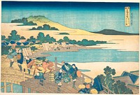 Fukui Bridge in Echizen Province (Echizen Fukui no hashi), from the series Remarkable Views of Bridges in Various Provinces (Shokoku meikyō kiran). Original public domain image from the MET museum.