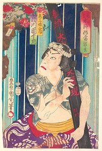 Imaginary portrait, Shuihuzhuan of Stage: Tōryūdai (Mitate Suikoden Tōrōdai) - Actor, Ichikawa Danjūrō plays as Sanjō (1875) print in high resolution by Toyohara Kunichika. Original from the MET Museum. 