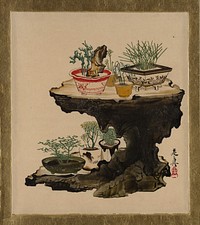 Lacquer Paintings of Various Subjects: Bonsai by Shibata Zeshin.
