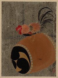Shibata Zeshin, Cock on Drum, 1882, lacquer on silver paper.