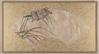 Flowers (pink and white) and Leaves, Clappers, Fan painting. Original public domain image from the MET museum.