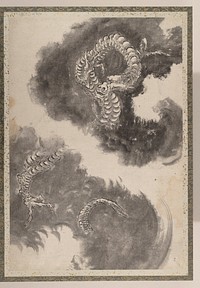 Katsushika Hokusai’s Japanese dragons, Album of Sketches (1760–1849) painting. Original public domain image from the MET museum.