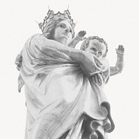 Mother and daughter statue, isolated collage element psd