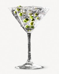 Martini cocktail, alcoholic drink isolated image psd