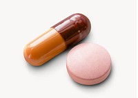 Brown capsule pills, isolated image