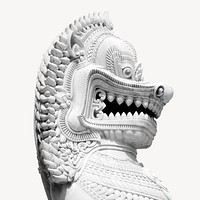 Dragon head sculpture, temple statue image psd