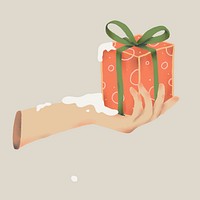 Hand holding Christmas present illustration vector