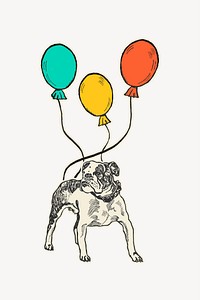 Bulldog collage element, birthday balloon design vector, remixed from artworks by Moriz Jung