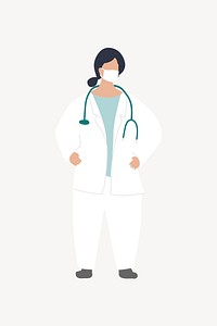 Woman doctor in white gown, healthcare illustration vector