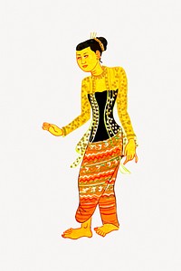 Traditional Myanmar woman clipart illustration vector. Free public domain CC0 image.