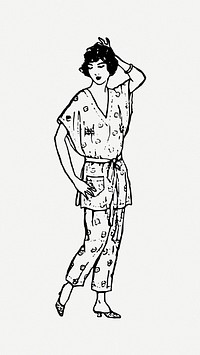 Vintage woman clipart illustration psd. Free public domain CC0 image.