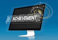 Computer screen with achievement word graphic design word popup