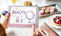 Illustration of beauty cosmetics makeover skincare on digital tablet
