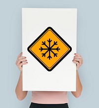 Studio People Shoot Holding Cold Weather Sign Attention Banner