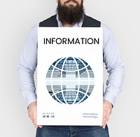 Man holding banner of  global communication connection technology