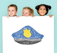 Children with a drawing of police hat