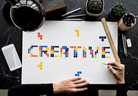 8 bit words illustration of creativity art design ideas