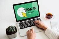 Sign up in text with mouse pointer icon