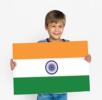 Boy Hands Hold Indian Flag Patriotism