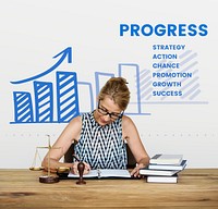 Woman working on notebook network graphic overlay on table