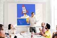 Workers working on network graphic overlay whiteboard