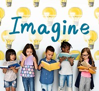 Group of students with creativity imagination illustration