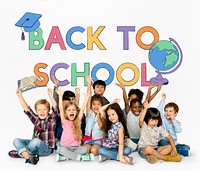 Group of students with back to school illustration