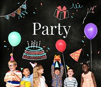 Celebration birthday party surprise events icon and word