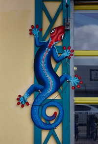                         Artistic detail at the colorful Mache Ayisyen Caribbean Marketplace in Miami, Florida's Little Haiti, long a neighborhood populated by many Haitian exiles, which in the early 21st Century became home to other Caribbean immigrants and Hispanics from elsewhere in Central and South America                        