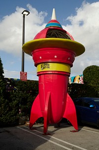                         For reasons not made clear, this rocket ship stands outside the Billionaiare Boys Club clothing store in the Wynwood neighborhood of Miami, Florida, which Wikipedia calls "one of the city's most happening districts"                        