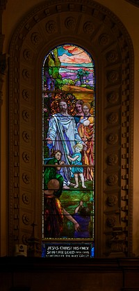                         Stained-glass window at the Memorial Presbyterian Church, built by Florida railroad tycoon Henry Morrison Flagler in 1889 in St. Augustine, Florida                        