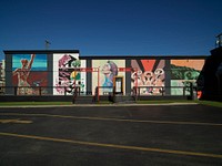                         One of the GVO, standing for "good vibes only" murals created by local artists and Florida State University students in Tallahassee, the capital city of Florida                        