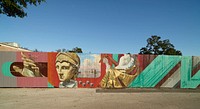                         Part of a long panel of paintings outside the Cummer Museum of Art and Gardens in Jacksonville, Florida, a regional cultural and business center in the state's northeast corner                        