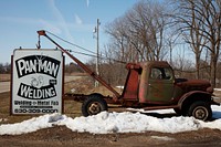                         An old wrecker truck helps to advertise the Pan Man Welding Co. shop in Maple Park, Illinois                        