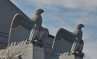                         Imposing eagle statues outside the Illinois National Guard Armory in Sycamore, Illinois                        