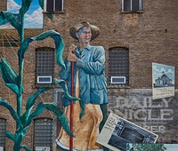                         Farmer Annie Glidden, detail from historical mural in DeKalb, Illinois, that recalls the area's agricultural roots                        