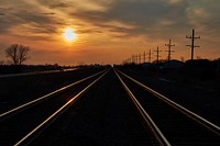                         Sunset on the train tracks near Somonauk, Illinois                        